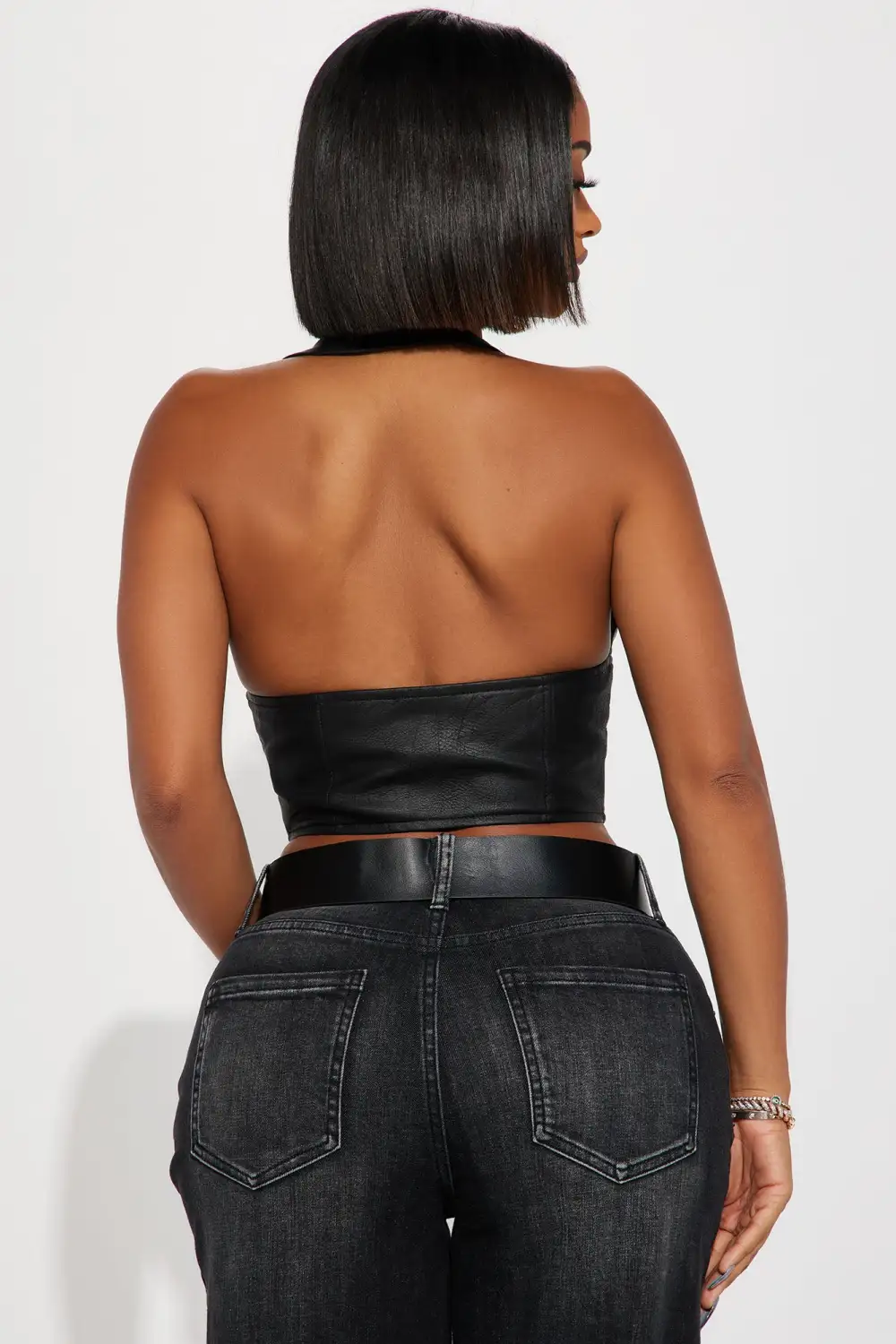 Kairo Faux Leather Corset Top - Black