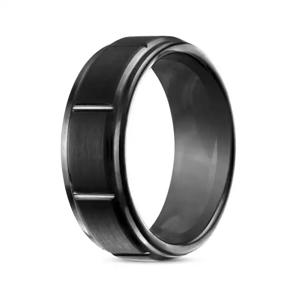 Men's Brushed Rectangle Wedding Band Black Ion-Plated Tungsten