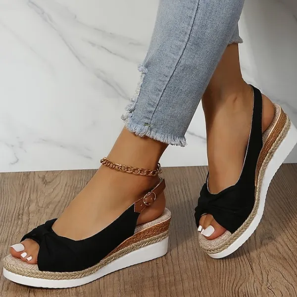 Women's Sandals Wedge Sandals Espadrilles Platform Sandals Outdoor Daily Beach Summer Bowknot Platform Wedge Heel Open Toe Vintage Elegant Casual Faux Leather Buckle Solid Color Black Pink Blue