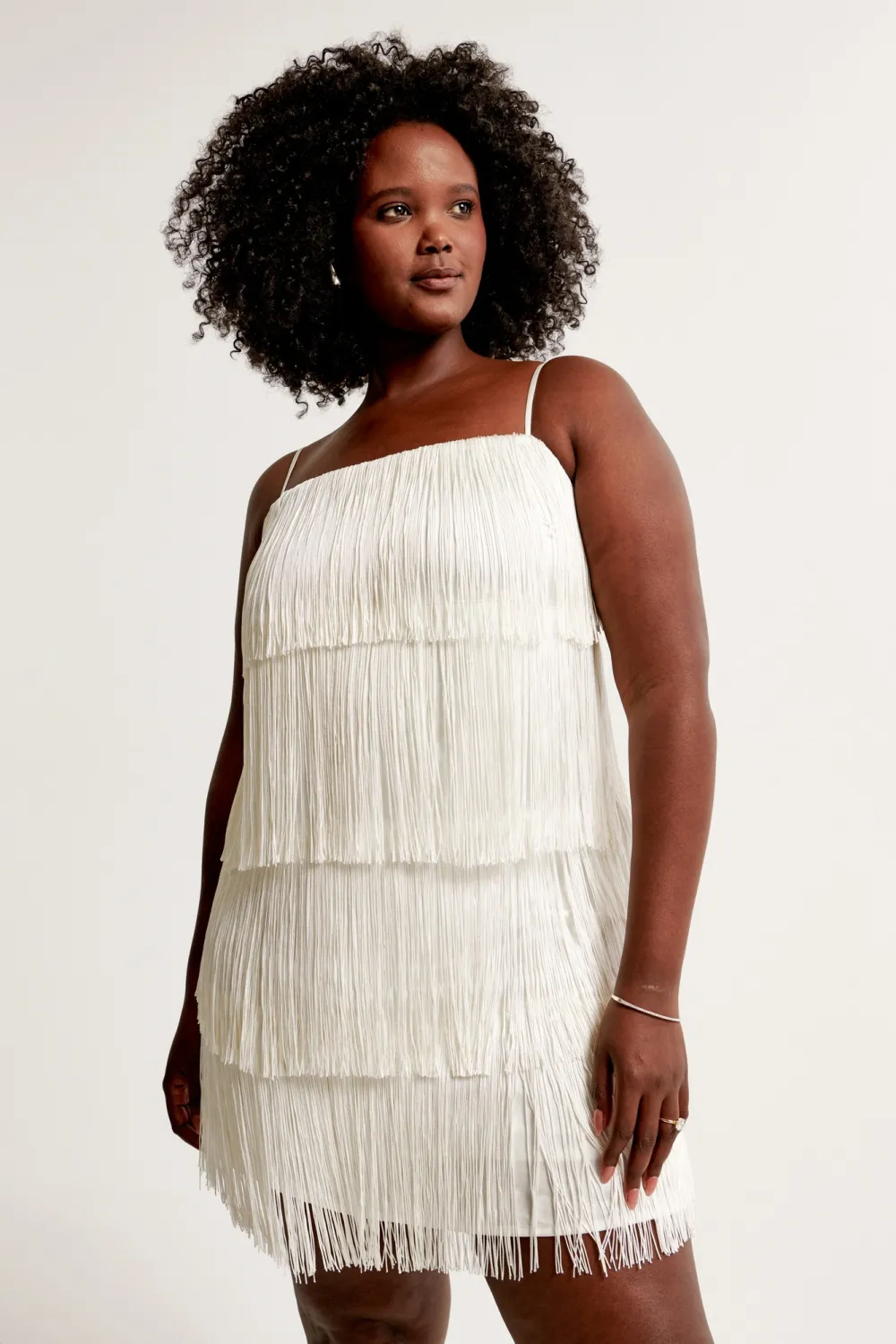 Fringe Mini Dress-White
