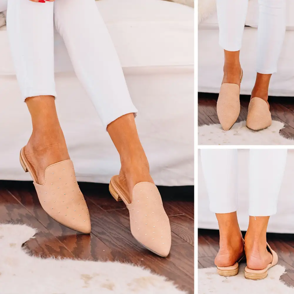 Tell Me About It Nude Studded Flat Mules