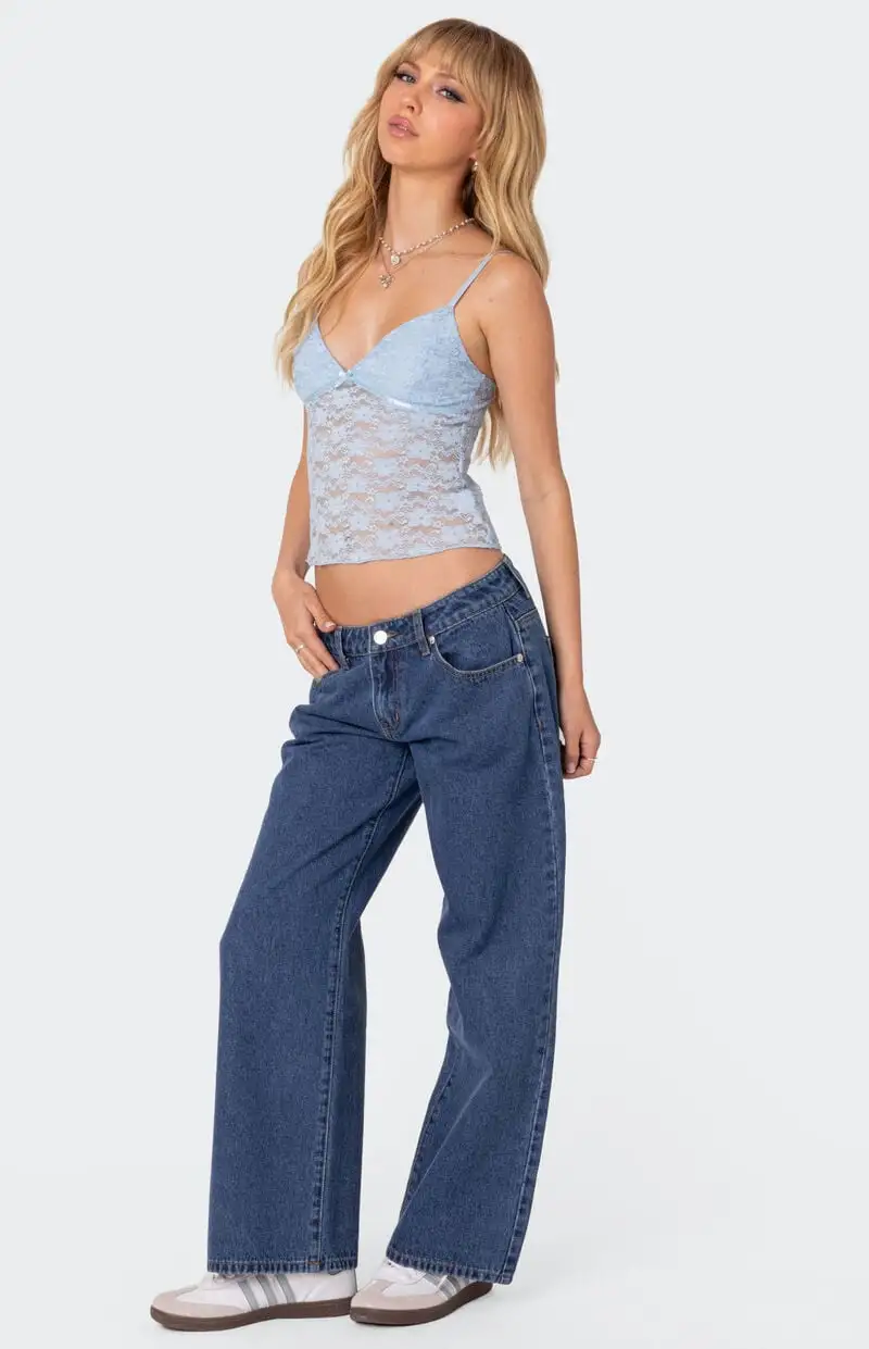 Edikted Petite Raelynn Washed Low Rise Jeans