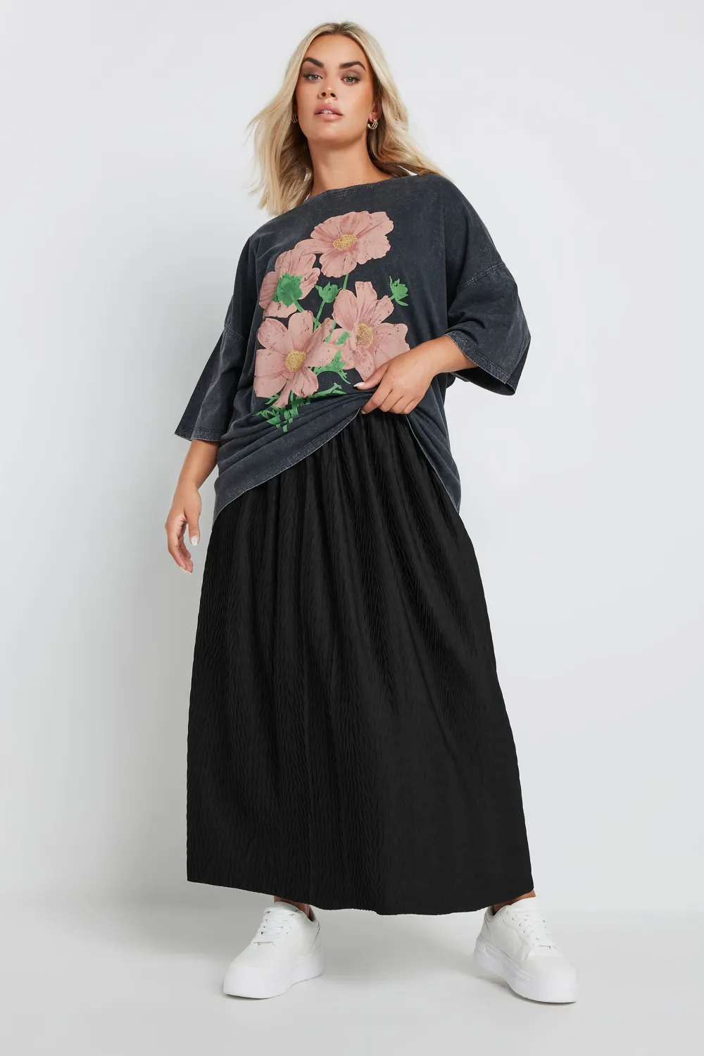 YOURS Curve Green Geometric Floral Print Pleated Skirt