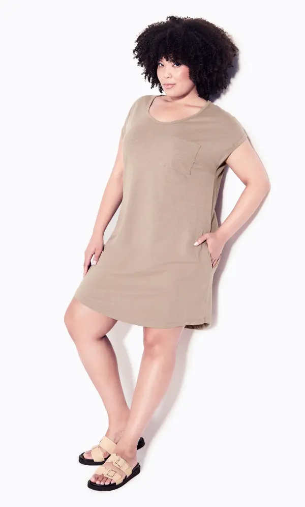 Evans Beige Brown Pocket Detail T-Shirt Dress