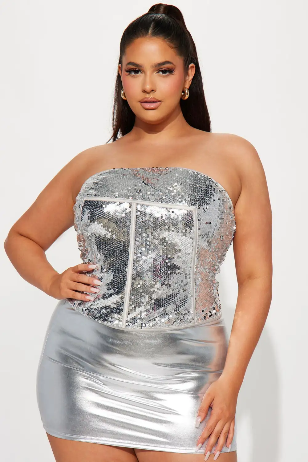 Champagne Kisses Sequin Corset Top - Silver