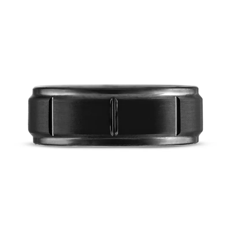 Men's Brushed Rectangle Wedding Band Black Ion-Plated Tungsten