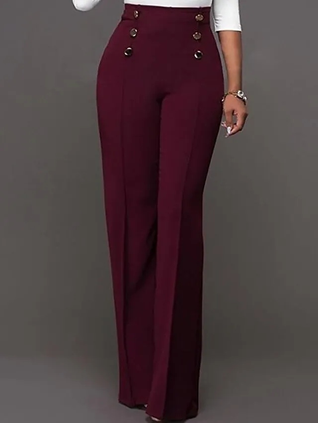 Women‘s Dress Work Pants Straight Culottes Wide Leg Chinos Mid Waist Basic Party Black White S M Summer