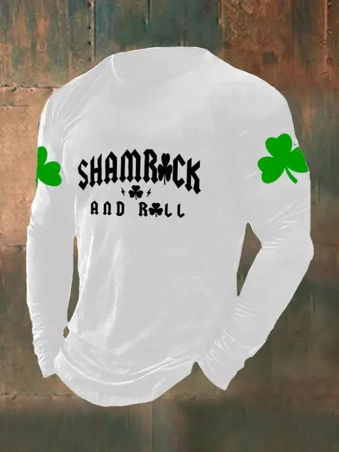 Men's St. Patrick’s Day Shamrock And Roll Print Casual Long Sleeve T-Shirt