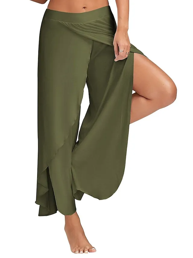 Women's Culottes Wide Leg Wide Leg Chinos Ruffle Layered Stretchy Mid Waist Basic Casual / Sporty Casual Daily Black White S M Summer Spring &  Fall