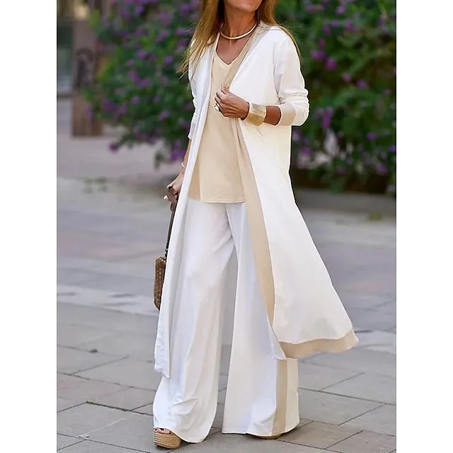 Women's Lounge Sets 3-Piece Sweatsuit Outfits Soft Vest Long Sleeve Open Front Cardigan Top Hight Waist Trouser Pant