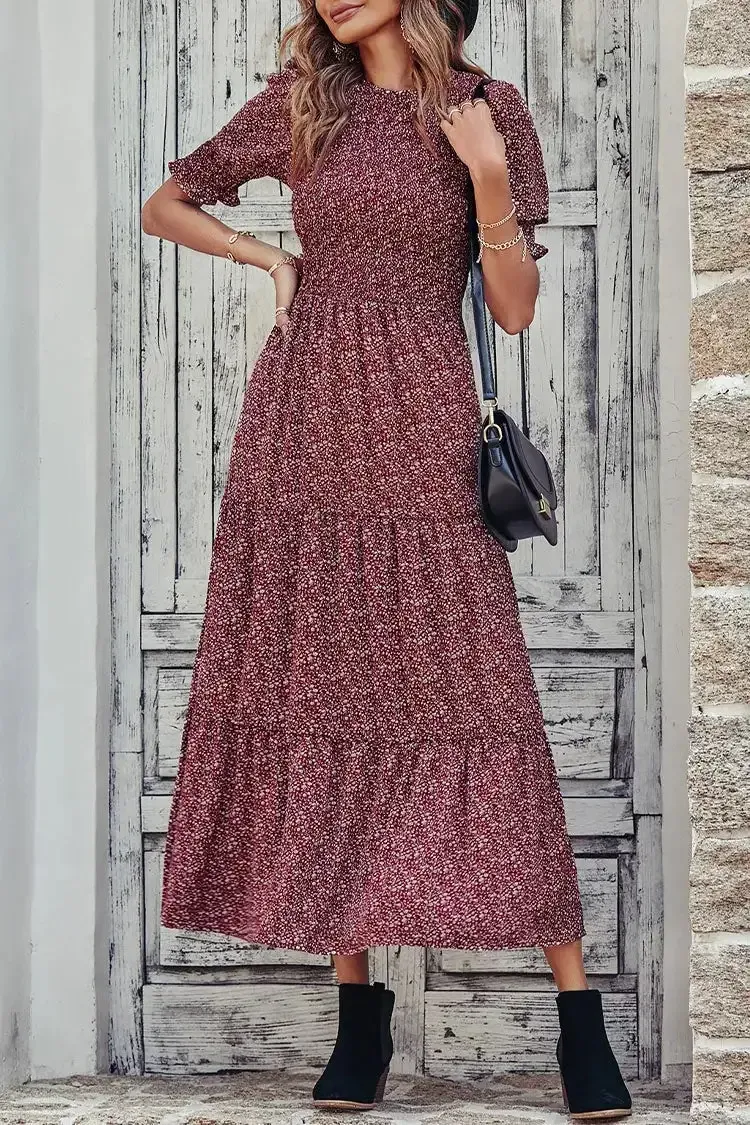 Summer Ruffle Bohemian Tiered Smocked Maxi Dress