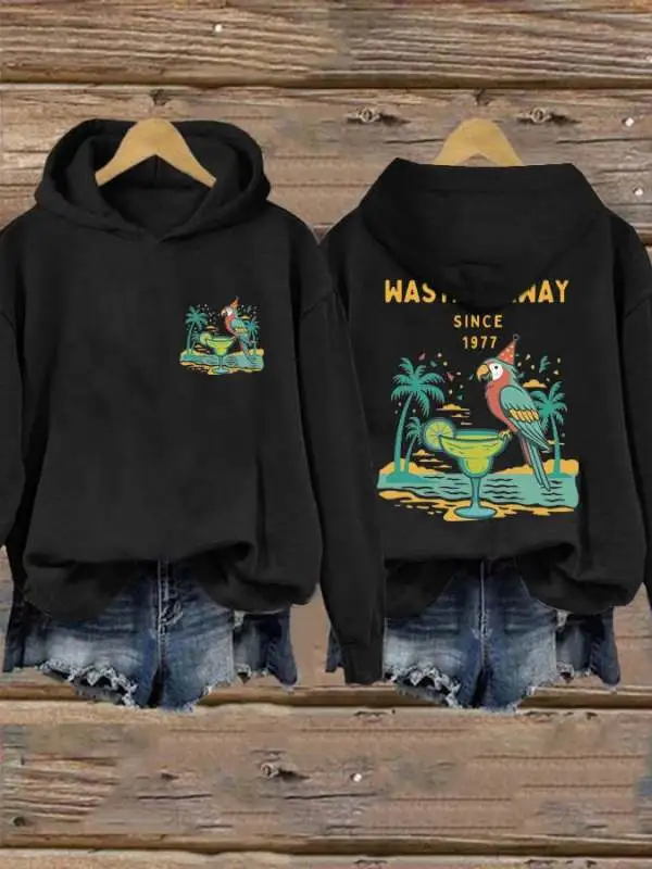 Retro Parrot Margarita Wasting Away Since 1977 Print Hoodie