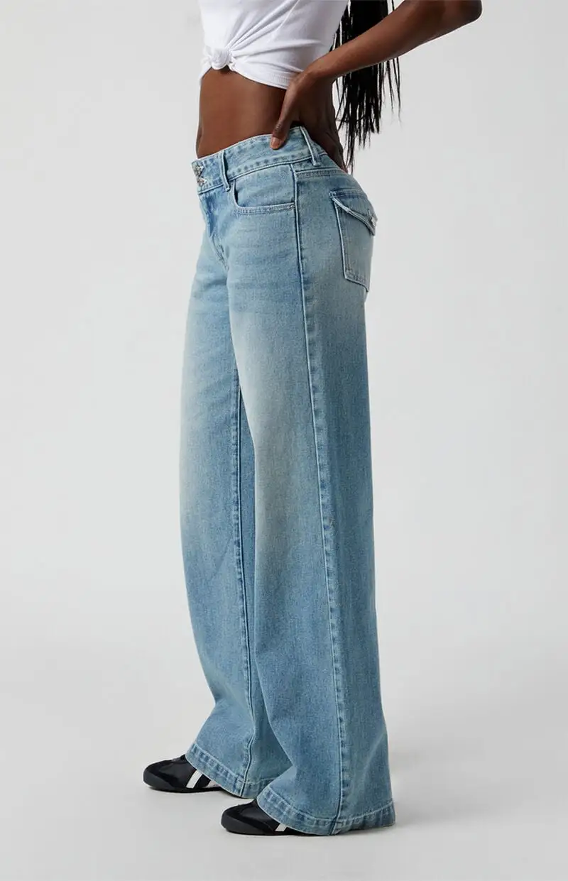 PacSun Casey Button Low Rise Baggy Jeans Medium Indigo