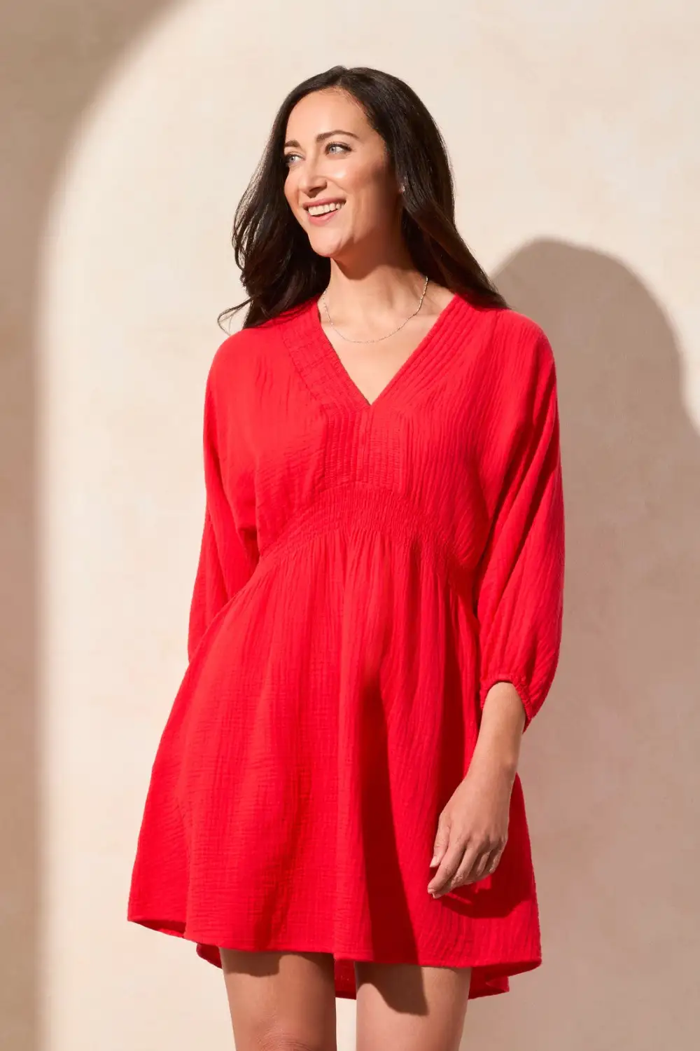 Smocked Puff Sleeve Dress-Bayberry