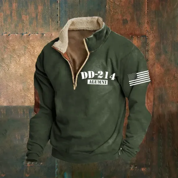 Men's Retro Texture Veterans DD-214 Stand Collar Zipper Long Sleeve Casual Sweater