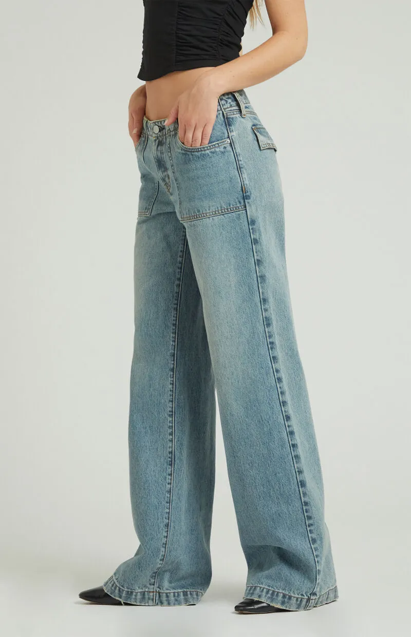 PacSun Casey Medium Indigo Patch Pocket Low Rise Baggy Jeans