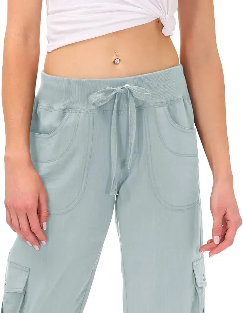 MoFiz Womens Capris with Pockets Loose Fit Casual Capri Pants Dressy Lightweight Ladies Baggy Cargo Pants for Hiking