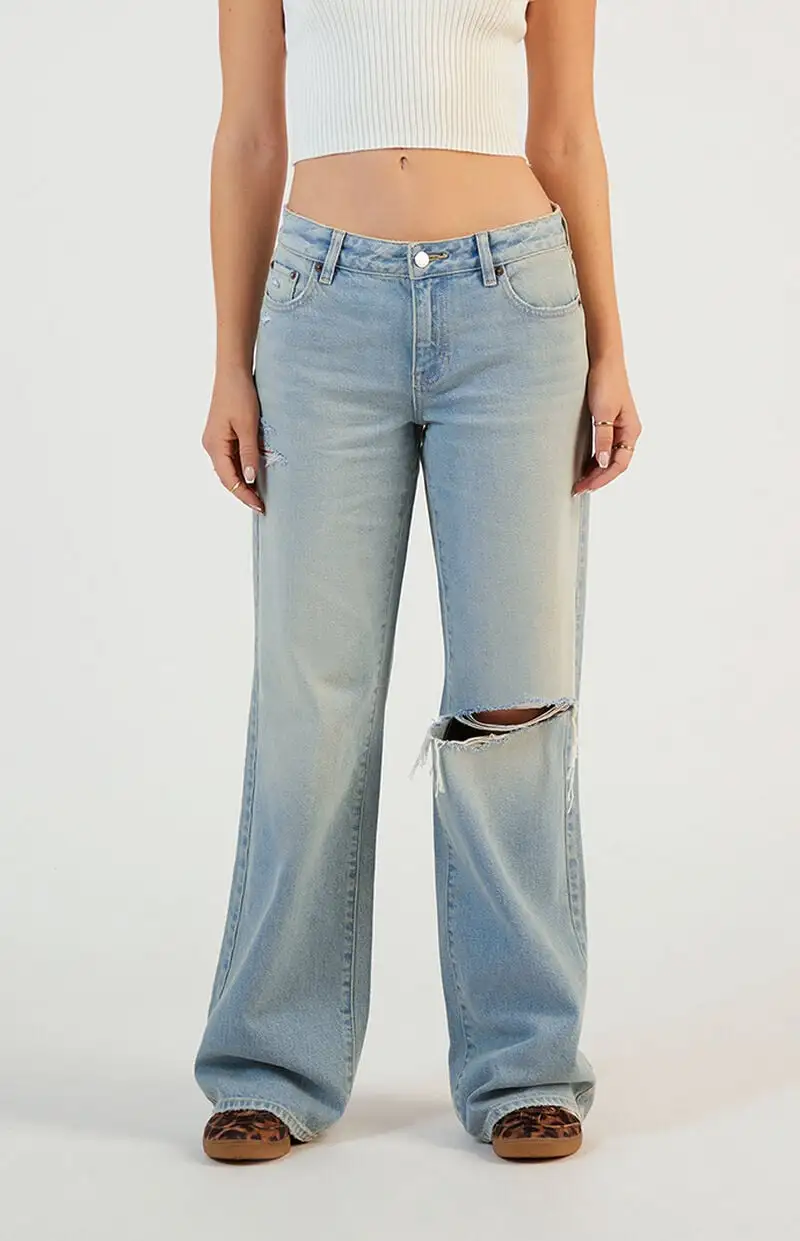 PacSun Casey Ripped Low Rise Baggy Jeans Light Indigo