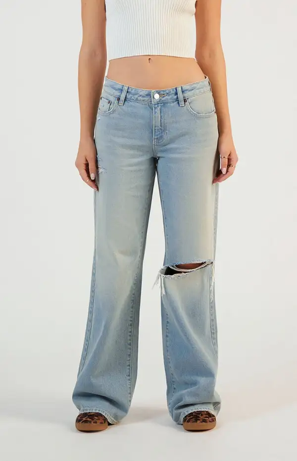 PacSun Casey Ripped Low Rise Baggy Jeans Light Indigo