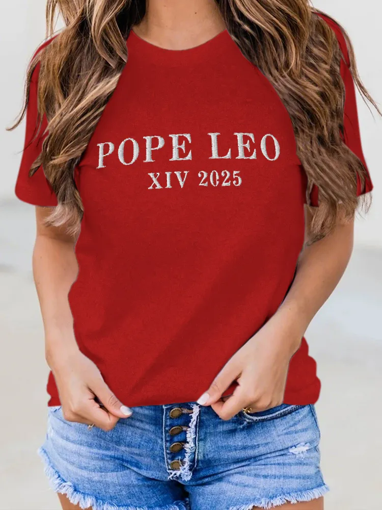 Women'S Pope Leo Xiv 2025 Round-Neck Short-Sleeved T-Shirt