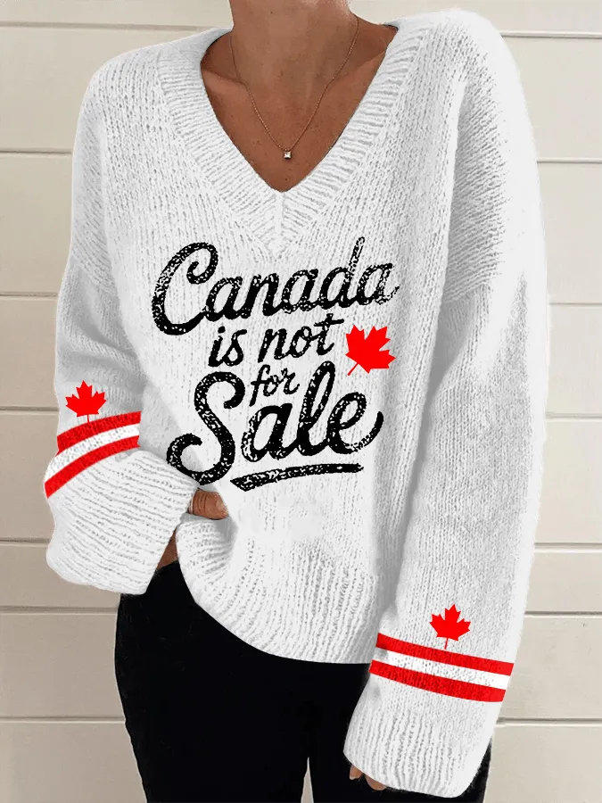 Women's Canada is Not for Sale Print V-Neck Knit Sweater
