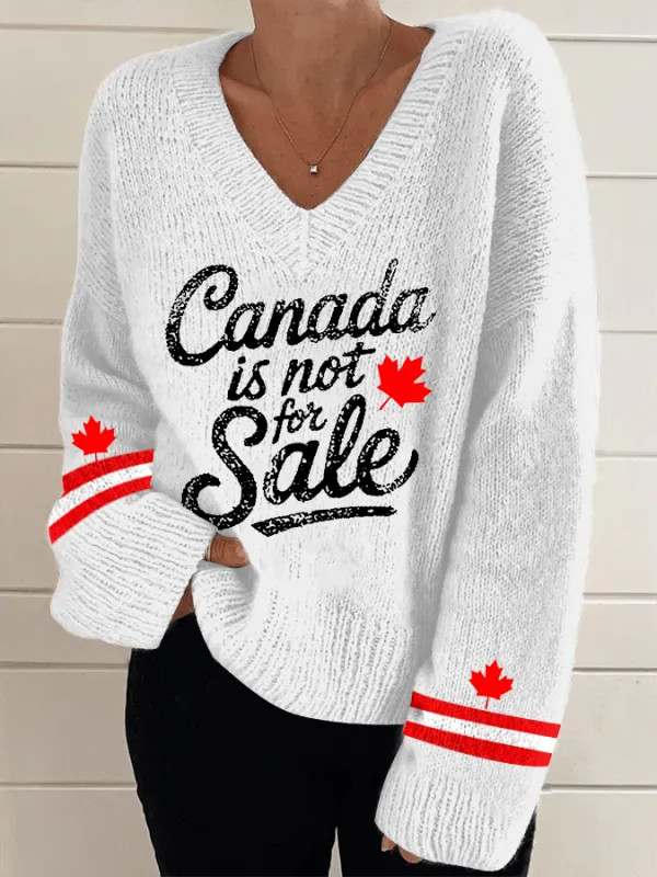 Women's Canada is Not for Sale Print V-Neck Knit Sweater