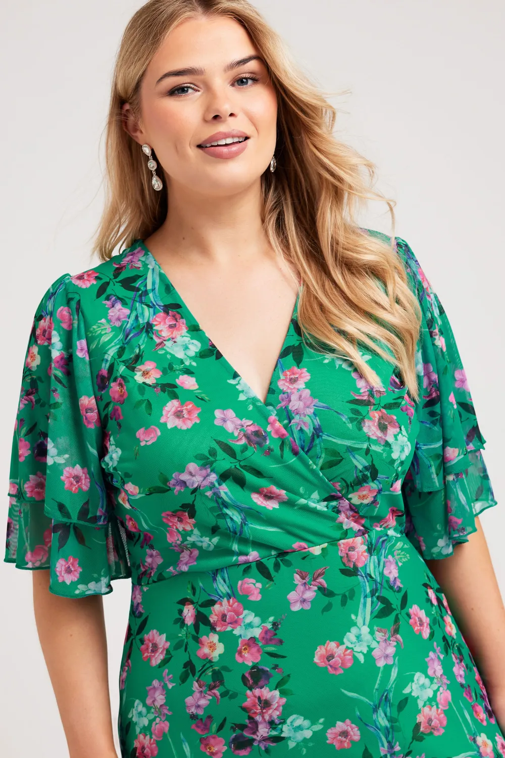 YOURS LONDON Curve Green Floral Print Wrap Maxi Dress