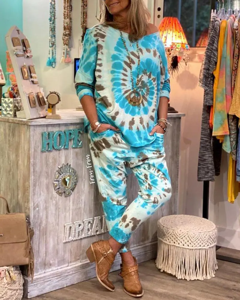 Casual Printed Design Two Piece Suit