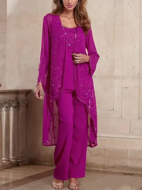 Sequin vest top trousers three-piece set