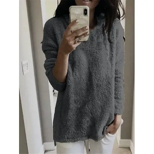 Women's Pullover Sweater Jumper Stylish Casual Soft Solid Color Fuzzy Crew Neck Oversized Long Sleeve Long Tops Knit Outdoor Daily Going out Lake blue ArmyGreen Fall Winter