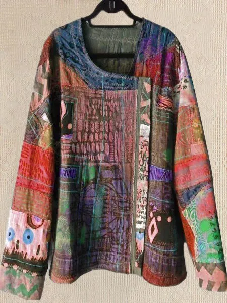 zolucky Casual Plus Size U Neck Abstract Casual Tops