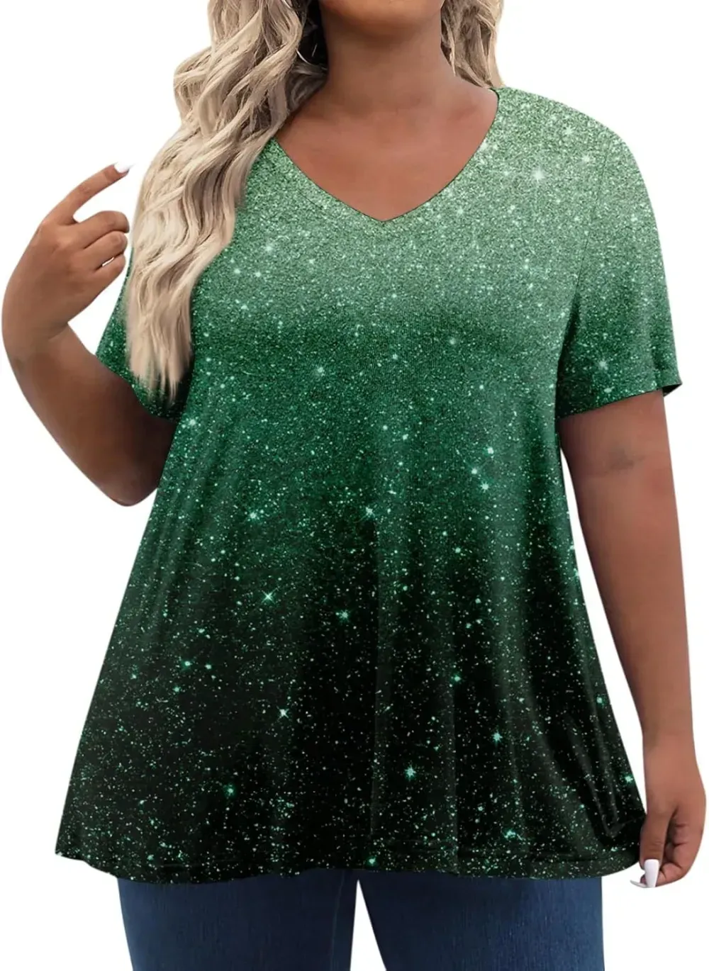 Plus Size Tops for Women Dressy Short Sleeve V Neck Shirts for Women Summer Tops for Women 2024 Floral Print Top