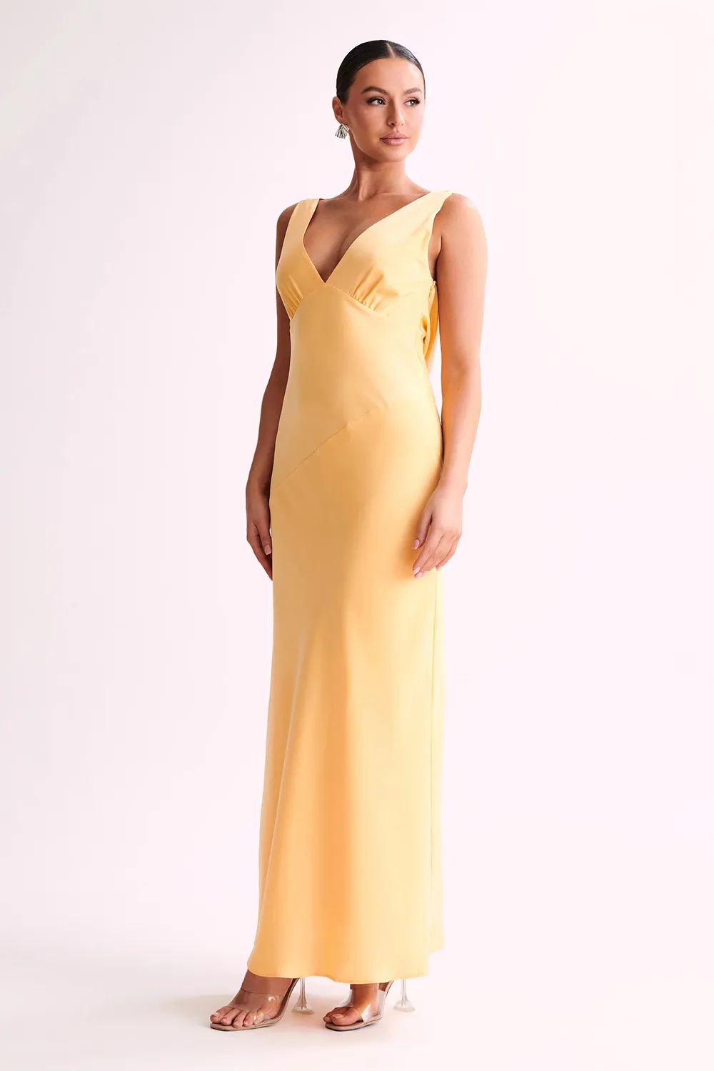 Maxi Satin Dress With Back Cowl - Emerald