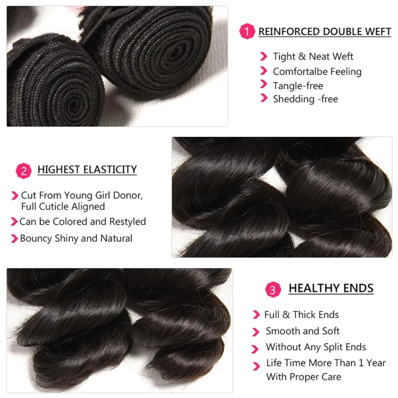 Sterly Loose Wave Hair Bundles Human Hair 3/4 /PCS With 13X6 Lace Frontal