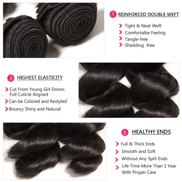 Sterly Loose Wave Hair Bundles Human Hair 3/4 /PCS With 13X6 Lace Frontal