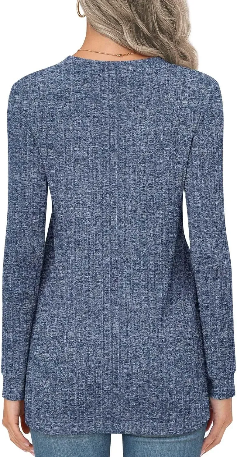 HOTGIFT Womens 2024 Fall Winter Tunic Tops Long Sleeve Casual T-Shirts Soft Comfy Stripe Blouse Lightweight