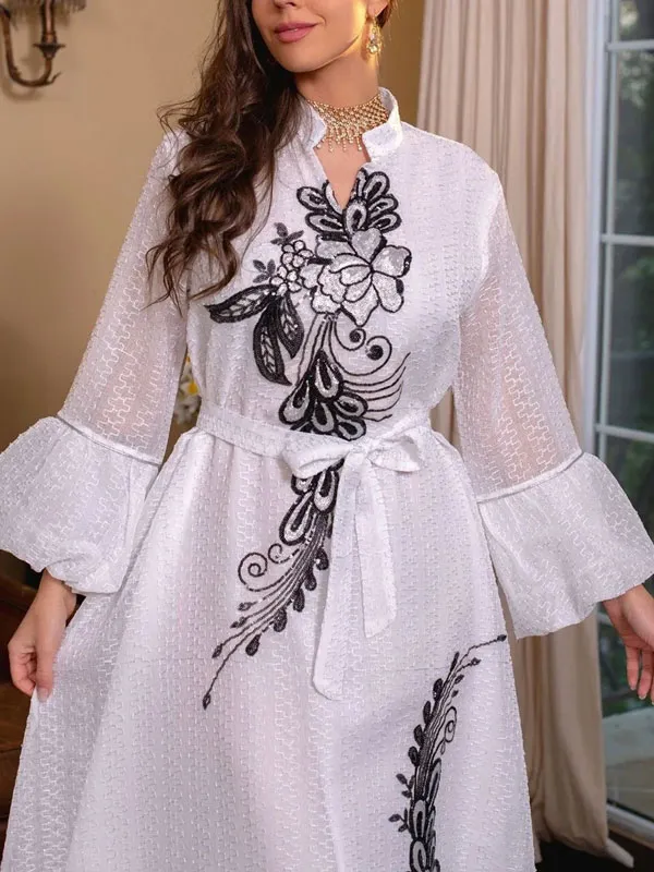 Lantern Sleeve Lace Airy Lace Up Women's Dress