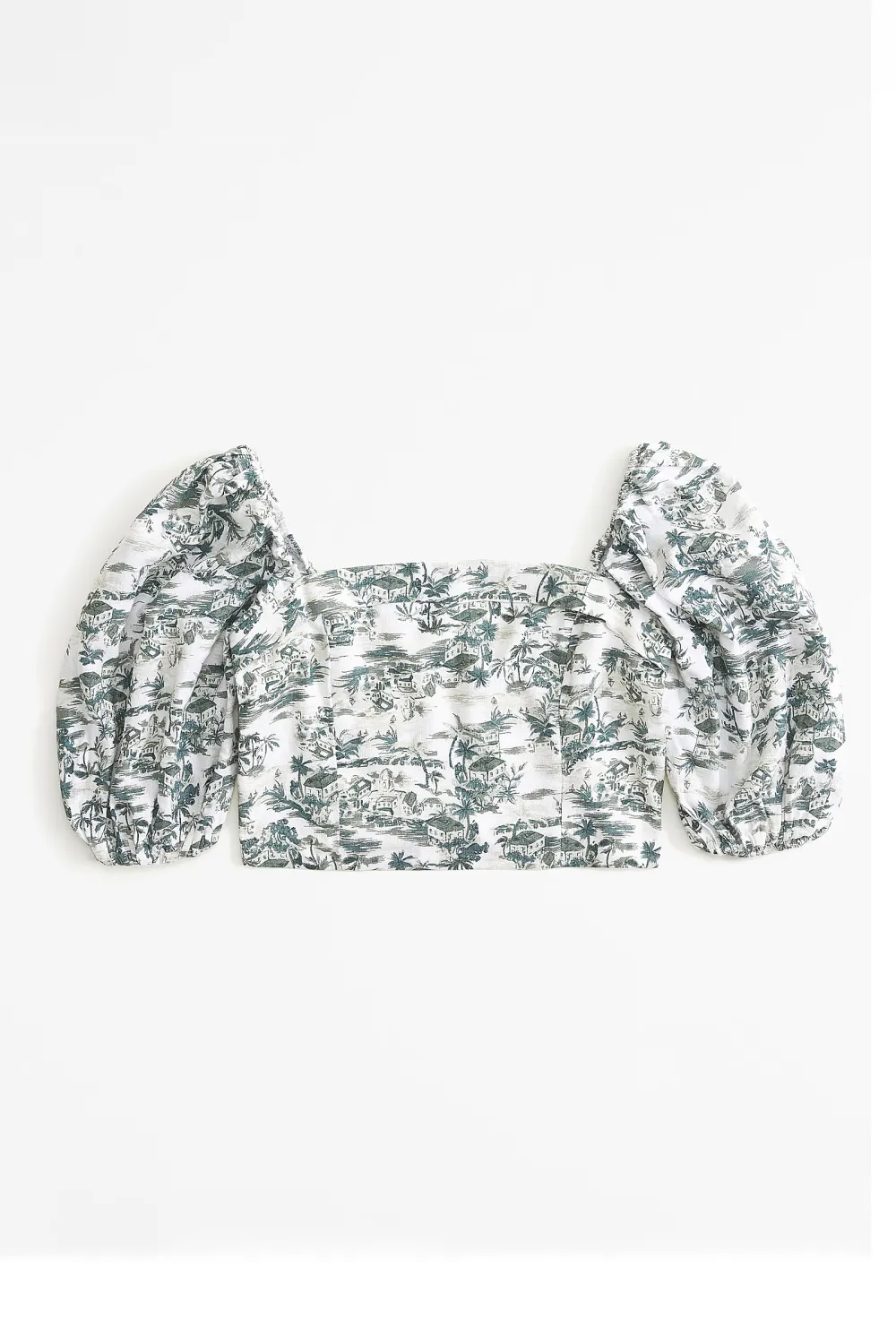 Linen-Blend Puff Sleeve Set Top