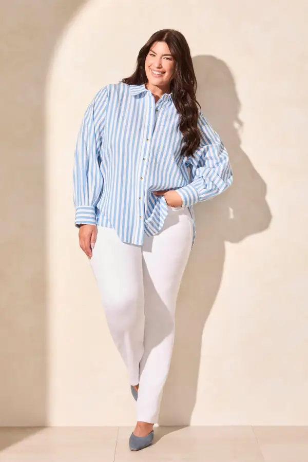 Stripe Button-Front Shirt-Deep Sea
