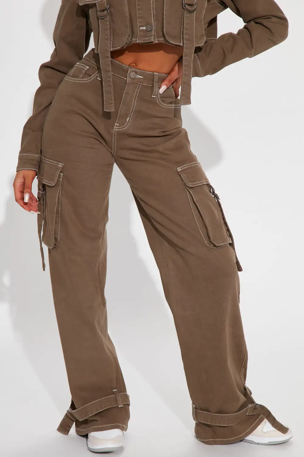 Love Hurts Ankle Strap Cargo Jeans - Olive