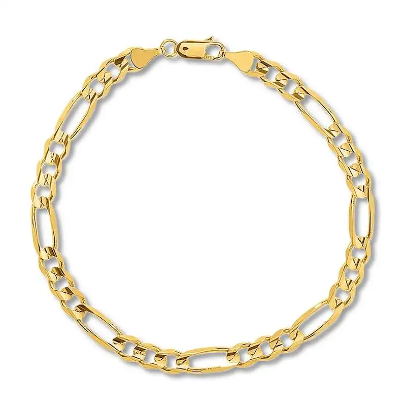 Solid Figaro Link Bracelet 14K Yellow Gold 8.5