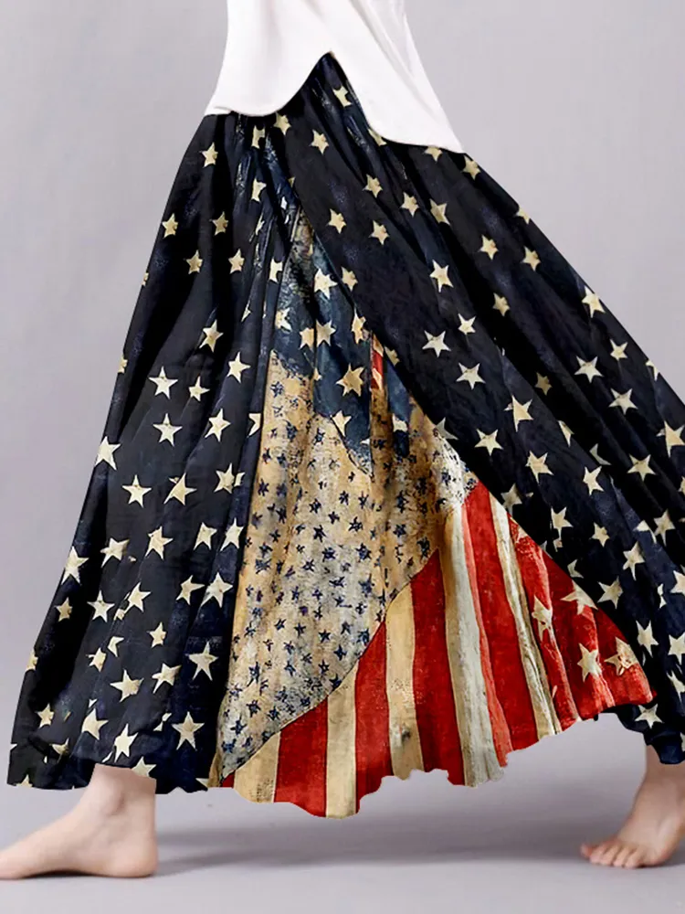 Women's Vintage Independence Day Flag Patchwork Skirt