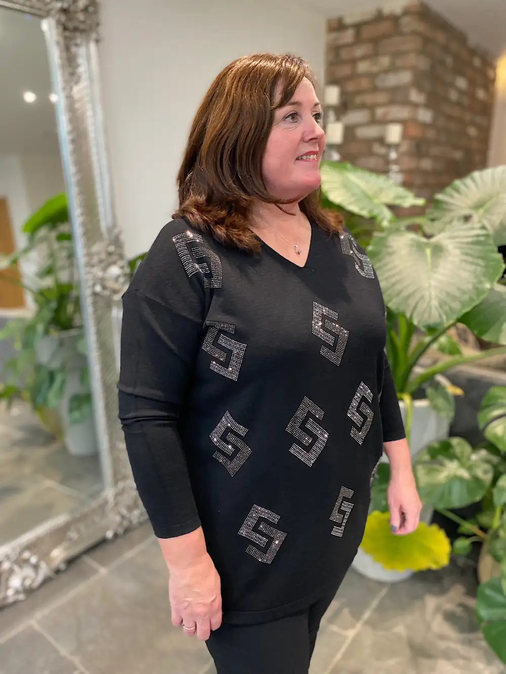 Black Diamante Greek Key Knit Gail