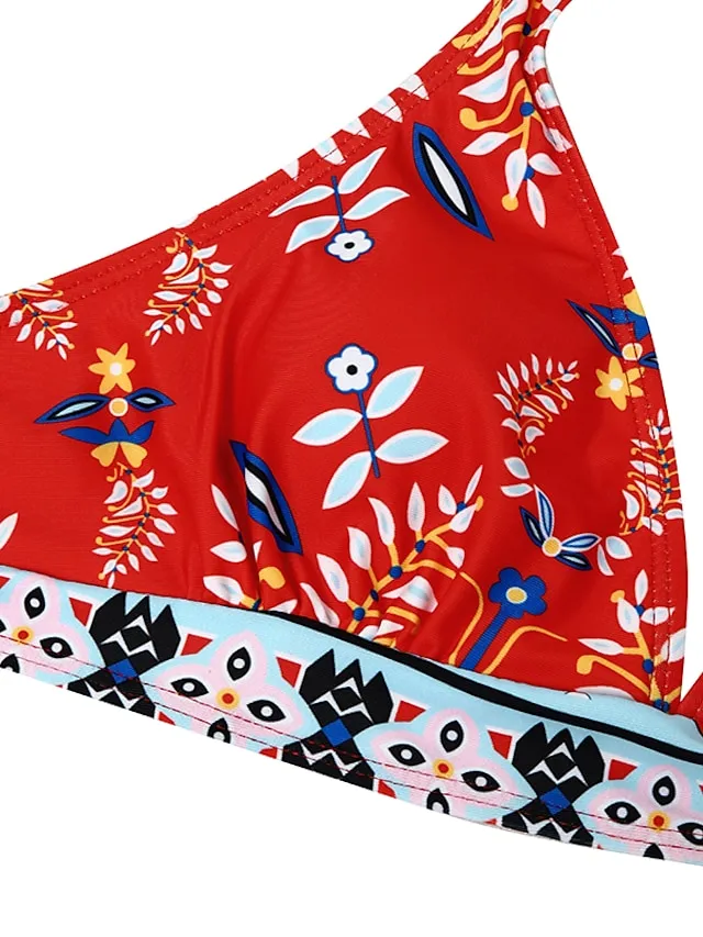 Women's Swimwear Bikini Bathing Suits 2 Piece Normal Swimsuit Halter 2 Piece Sexy Floral Print Light Green Pink Purple Padded V Wire Bathing Suits Sports Vacation Beach Wear