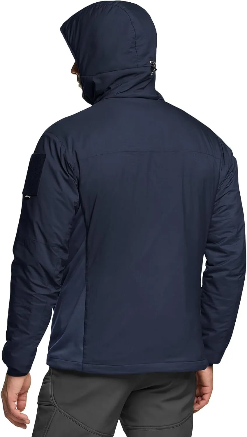 Men's Insulated Hooded Tactical Jacket, Lightweight Mid-Layer Warm Hoodie, Water Resistant Full Zip Hiking Work Coat