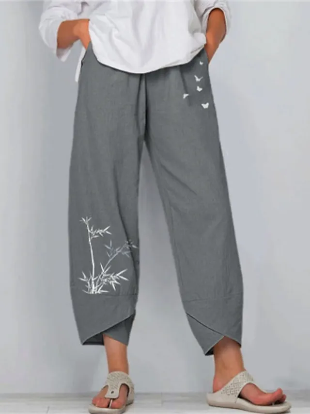Women's Plus Size Loungewear Pants Butterfly Trees Fashion Casual Soft Home Daily Bed Cotton Breathable Long Pant Pant Summer Spring Black Blue