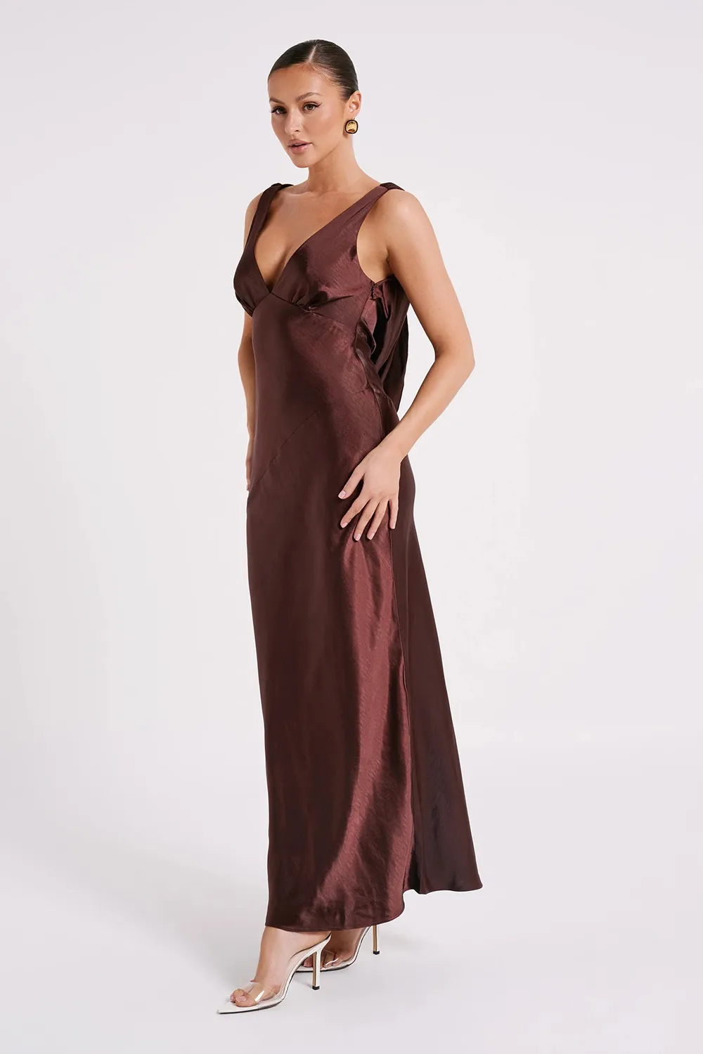 Maxi Satin Dress With Back Cowl - Emerald