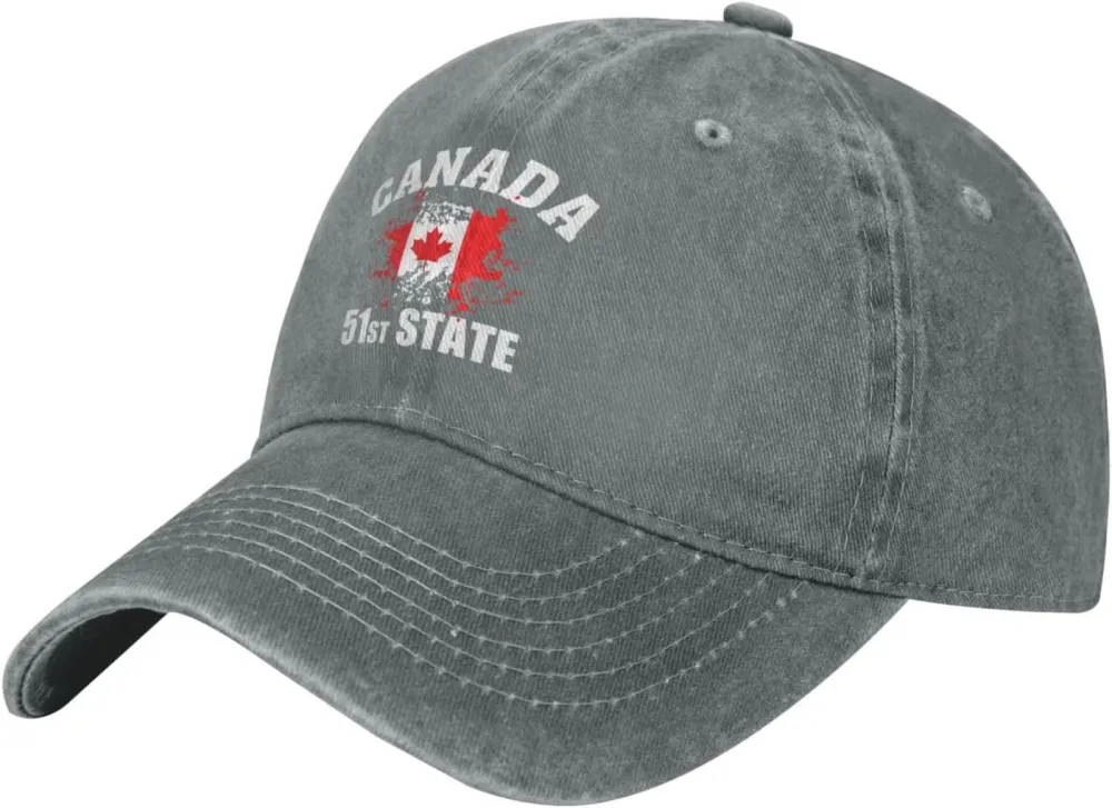 Make Canada 51st State Hat Washed Denim Unisex Fashion Trucker Baseball Cap