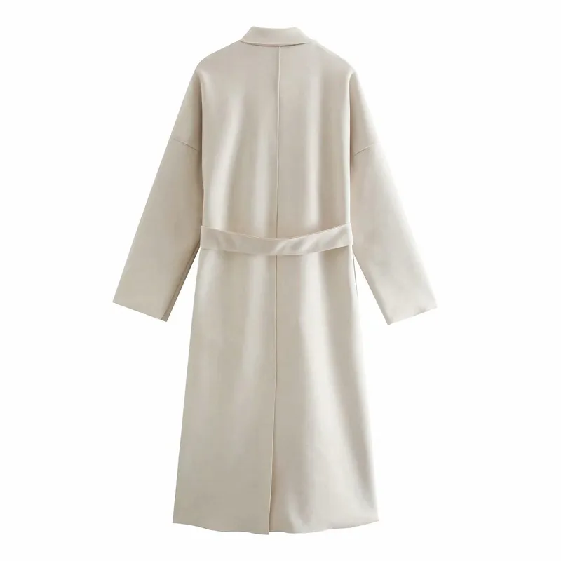 Solid Casual Front Tie Lapel Coat