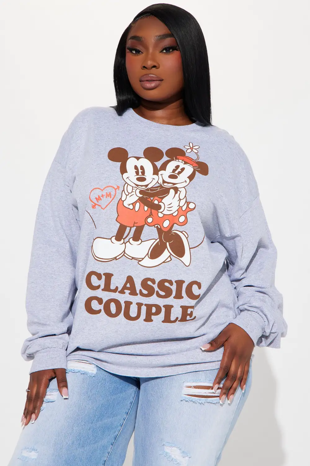 Classic Couple Long Sleeve Tee - Heather Grey